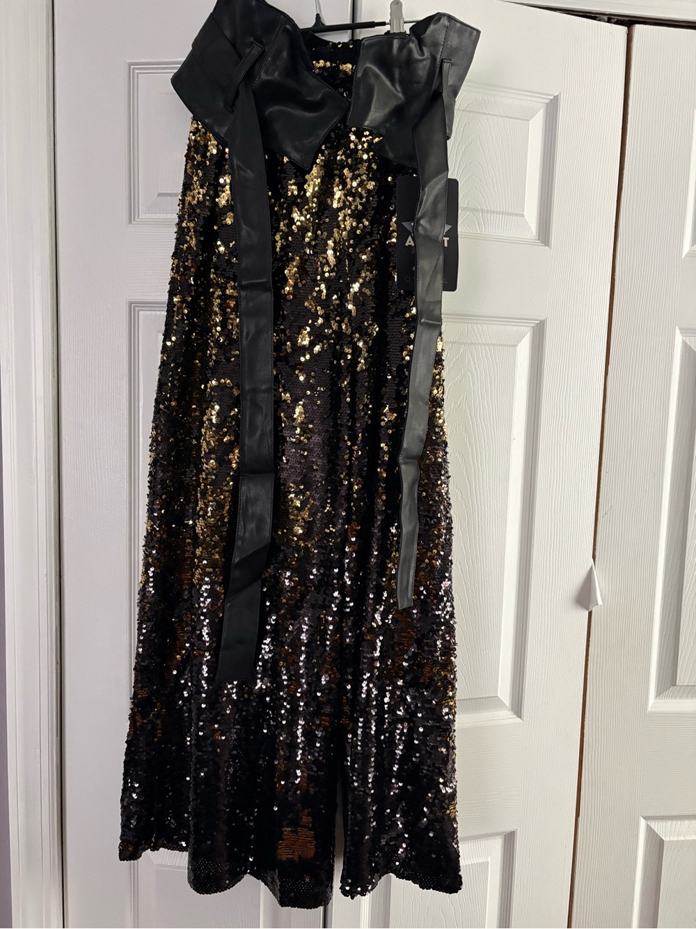 Black & Gold Sequin Pants with Belt
